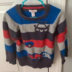 Cat & Jack Blue and Red Striped Sweater with Car Design